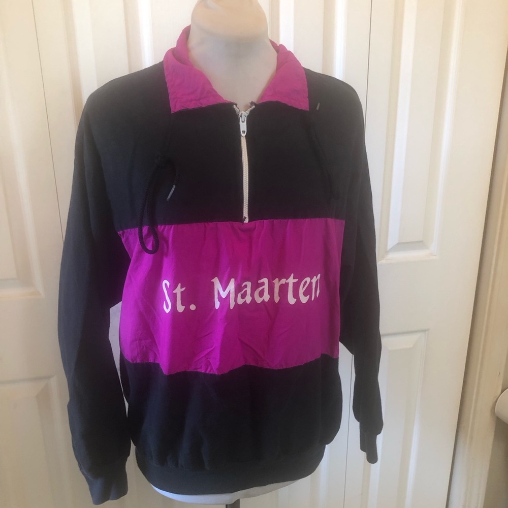 Black and Hot Pink St. Maarten Half-Zip Pullover